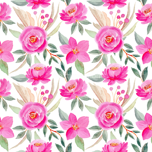 Seamless 3D PBR Texture featuring Hand-painted Pink Flower Watercolor Pattern