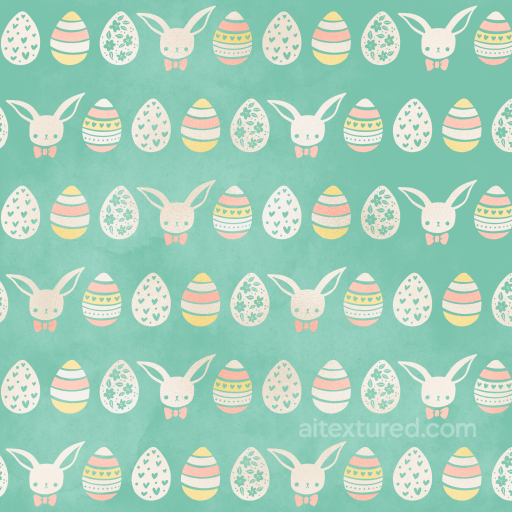 Of Pastel Easter Eggs And Bunnies On Mint Background seamless All Christmas Digital paper PBR texture