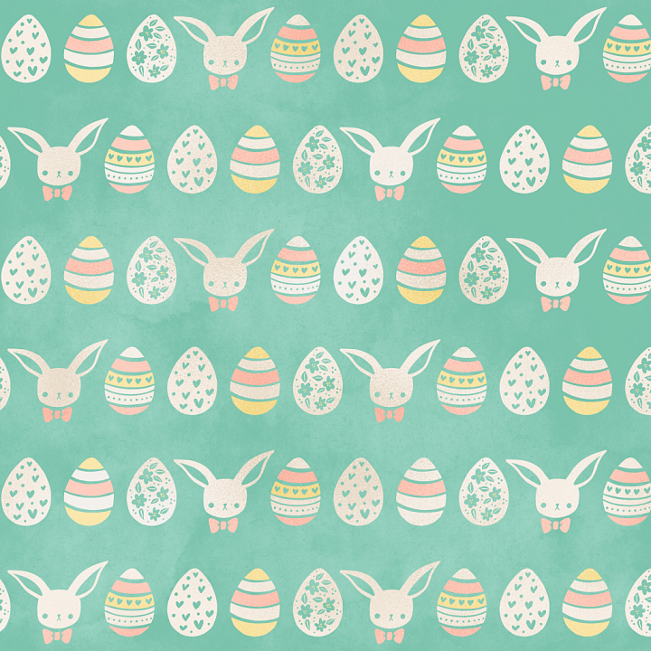with Pastel Easter Eggs and Bunny Pattern seamless PBR texture preview