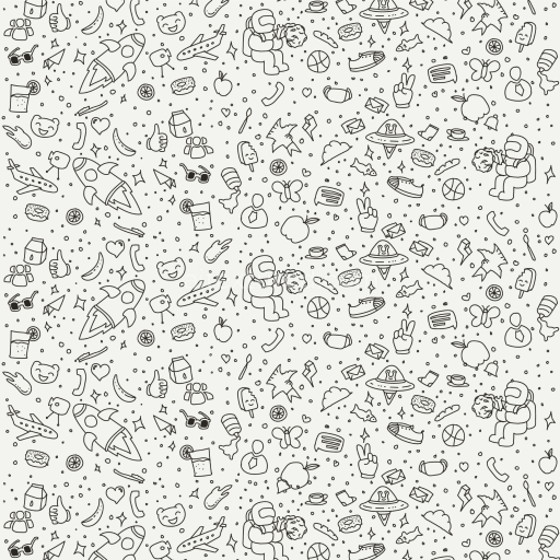 Seamless White & Black Cartoon Doodle 3D PBR Texture with Space and Everyday Icons