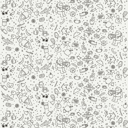 Seamless White & Black Cartoon Doodle 3D PBR Texture with Space and Everyday Icons seamless White & Black PBR texture