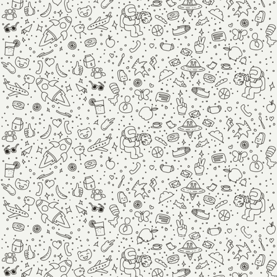 Seamless White & Black Cartoon Doodle 3D PBR Texture with Space and Everyday Icons White & Black texture preview