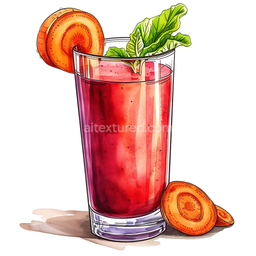 Vibrant Beet and Carrot Juice Breakfast Illustration with Fresh Greens