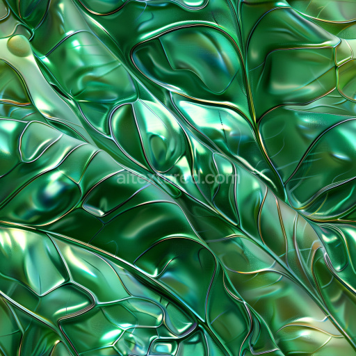 Seamless 3D PBR Texture of Glossy Iridescent Green Organic Curves
