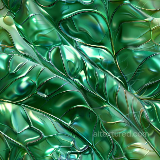 Seamless 3D PBR Texture of Glossy Iridescent Green Organic Curves texture preview