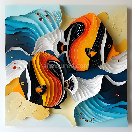 Seamless 3D PBR Texture Featuring Vibrant Orange and Black Butterfly Fish Pattern