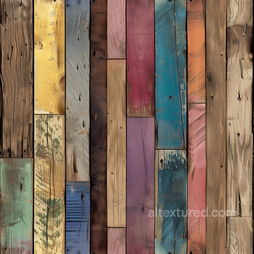 Multicolor Painted Wood Planks PBR Texture with Distressed Finish seamless Wood PBR texture