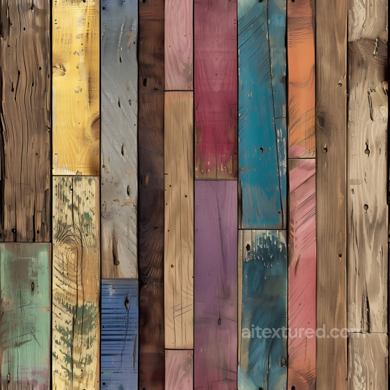 Multicolor Painted Wood Planks PBR Texture with Distressed Finish Wood texture preview