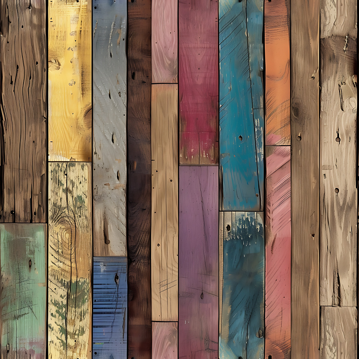 Multicolor Painted Wood Planks with Distressed Finish seamless PBR texture preview