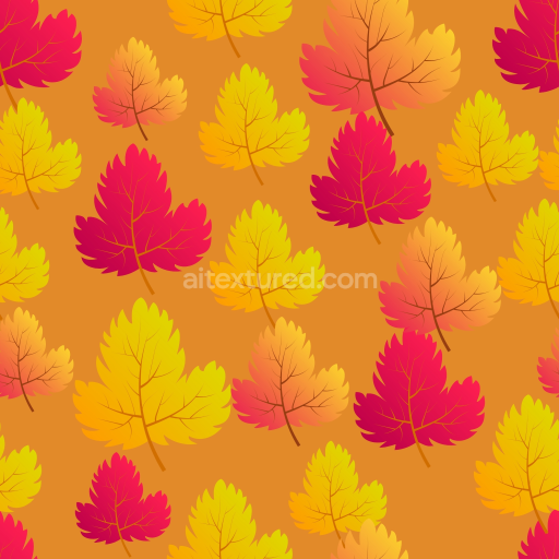 Seamless 3D PBR Texture of Vibrant Autumn Leaves Pattern on Orange Background
