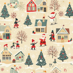 seamless Seamless 3D PBR Christmas Digital Paper Texture Featuring Snowy Village and Holiday Figures texture 8k free download PBR