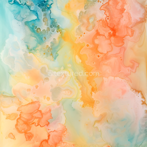 Seamless 3D Alcohol Ink PBR Texture with Pastel Orange and Teal Fluid Marbling