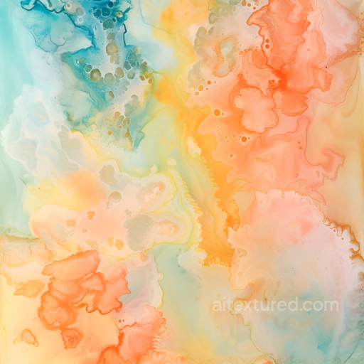 Alcohol Ink PBR Texture with Pastel Orange and Teal Fluid Marbling seamless Alcohol ink PBR texture