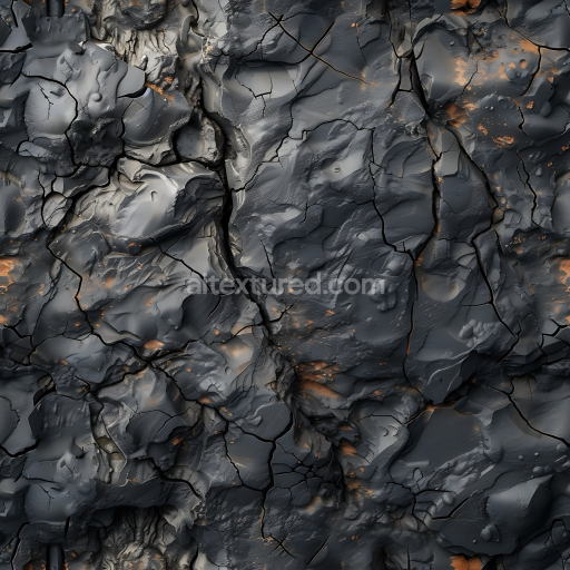Seamless 3D PBR Texture of Cracked Dark Volcanic Rock with Natural Erosion