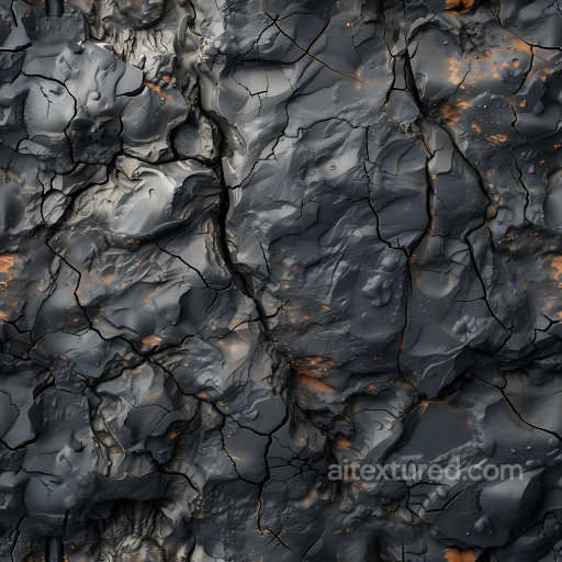 Stone Texture of Cracked Dark Volcanic Rock with Natural Erosion seamless Stone PBR texture