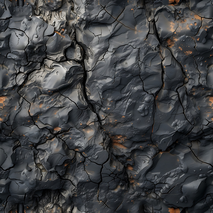 Stone of Cracked Dark Volcanic Rock with Natural Erosion seamless PBR texture preview