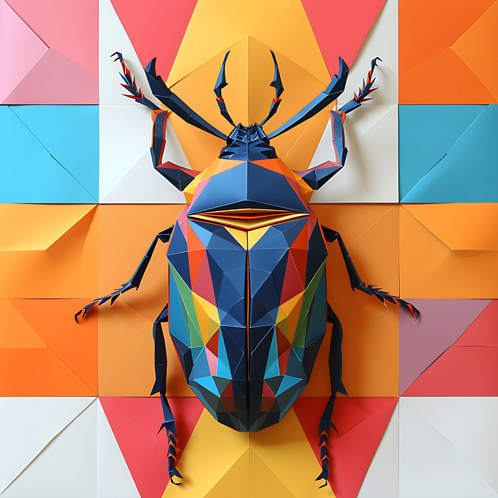 Featuring Vibrant Geometric Origami Beetle Pattern seamless PBR texture preview