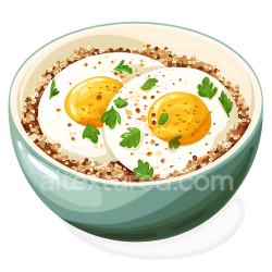 seamless Healthy Breakfast Quinoa Bowl with Fried Eggs and Herbs Illustration texture 8k free download PBR