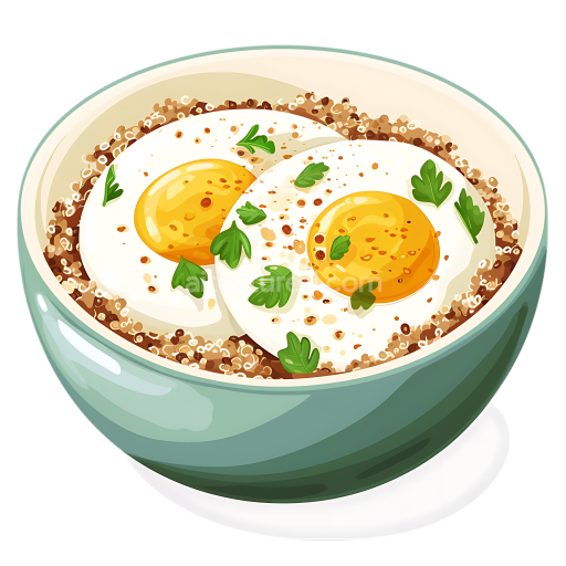 Healthy Breakfast Quinoa Bowl with Fried Eggs and Herbs Illustration