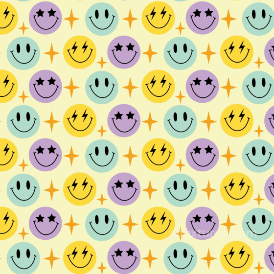 Of Colorful Happy Face Pattern With Starry Eyes Happy Face pattern texture preview