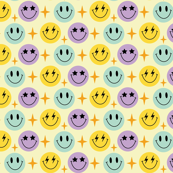 Of Colorful Happy Face Pattern With Starry Eyes seamless PBR texture preview