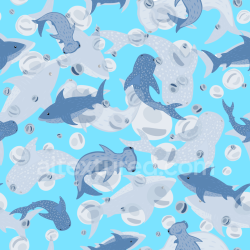 seamless Seamless 3D PBR Texture Featuring Cute Blue and Gray Sharks with Bubbles texture 8k free download PBR