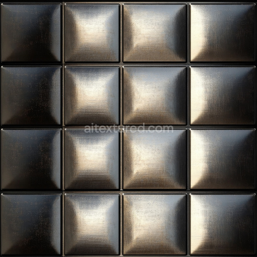 Seamless 3D PBR Texture of Black Steel Raised Square Panels with Worn Surface