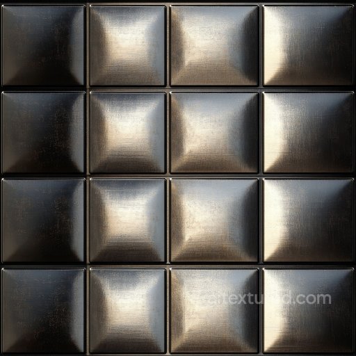 Metal Texture of Black Steel Raised Square Panels with Worn Surface seamless Metal PBR texture