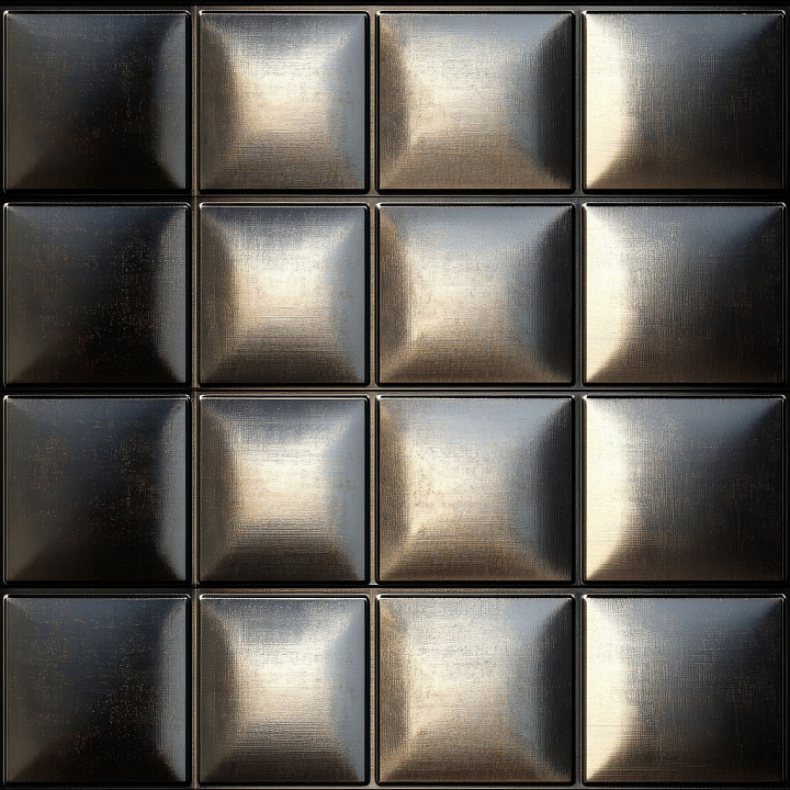 Metal of Black Steel Raised Square Panels with Worn Surface seamless PBR texture preview