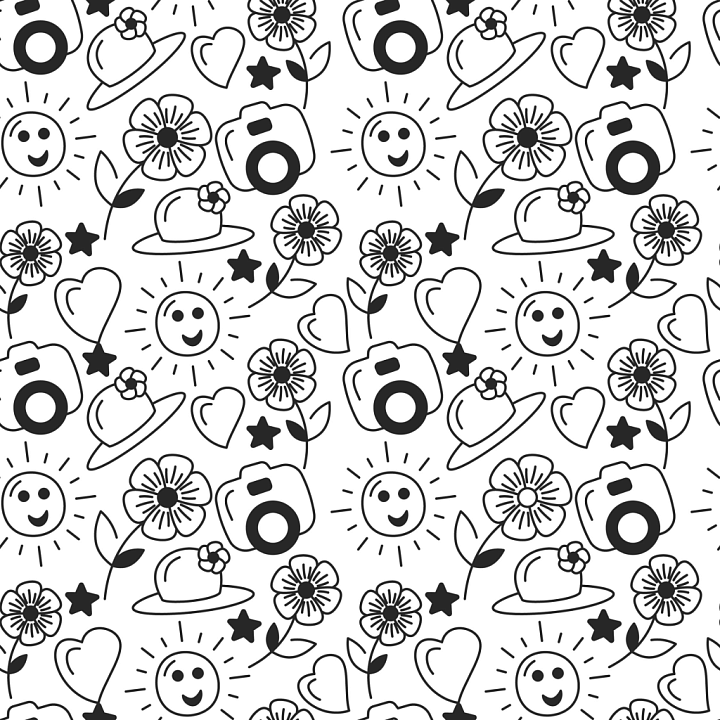 White & Black of Playful Black & White Doodles Pattern seamless PBR texture preview