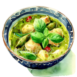 seamless Watercolor Style Green Chicken Curry Bowl Breakfast Illustration texture 8k free download PBR