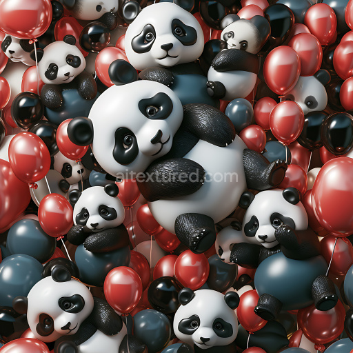 Seamless 3D Inflated PBR Texture Featuring Black-White Vinyl Pandas & Glossy Balloons