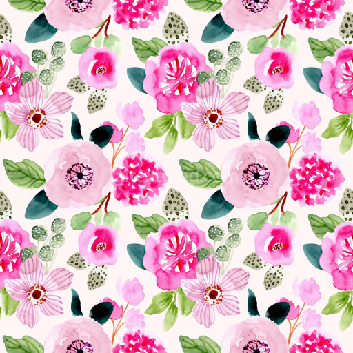 Seamless 3D PBR Watercolor Pink Flower Fabric Texture with Floral Pattern