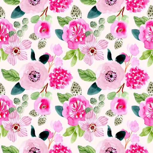 Watercolor Pink Flower Fabric Texture with Floral Pattern seamless Pink Flower PBR texture