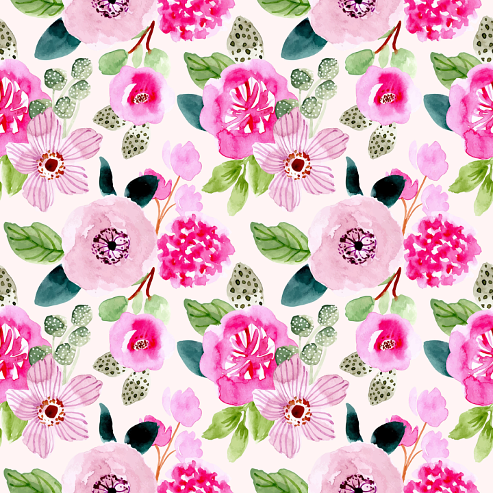 Watercolor Pink Flower Fabric with Floral Pattern seamless PBR texture preview