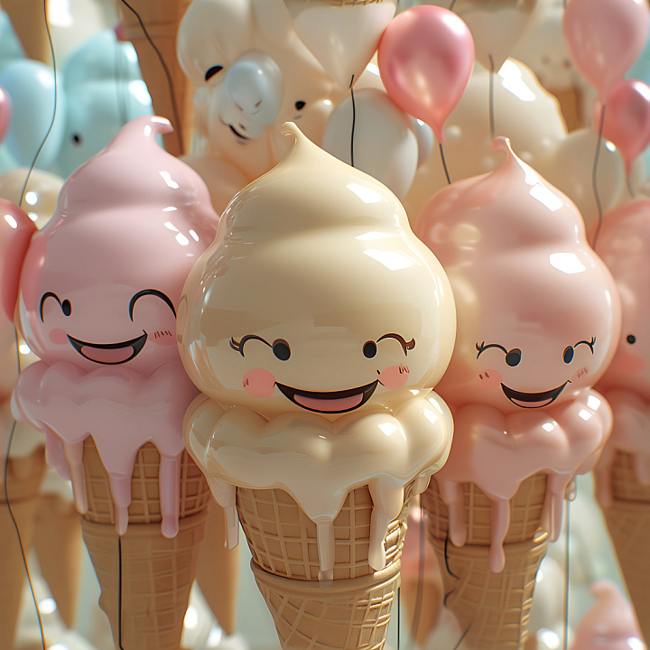 Inflated of Glossy Smiling Ice Cream Cones seamless PBR texture preview