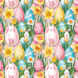 seamless Seamless 3D PBR Texture Featuring Easter Eggs, Bunnies & Daffodil Flowers texture 8k free download PBR