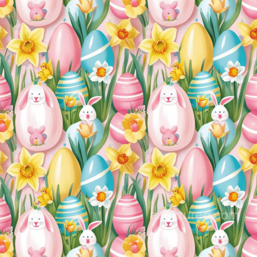 Featuring Easter Eggs, Bunnies & Daffodil Flowers seamless All Easter Digital paper PBR texture