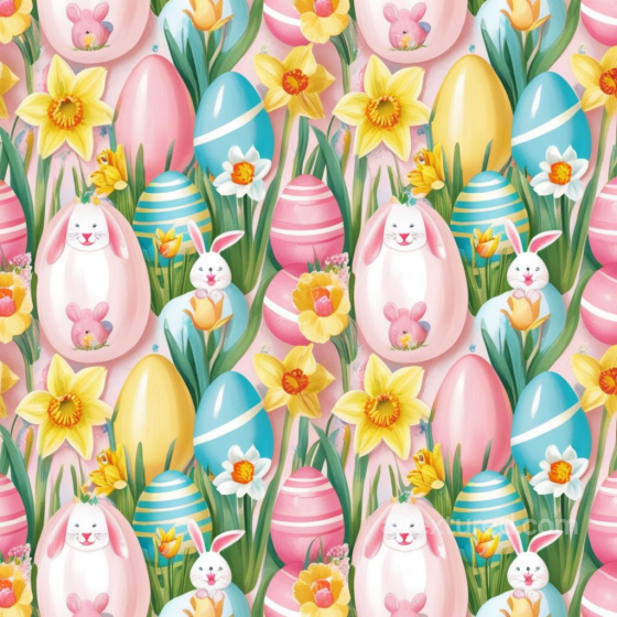 Featuring Easter Eggs, Bunnies & Daffodil Flowers All Easter Digital paper texture preview