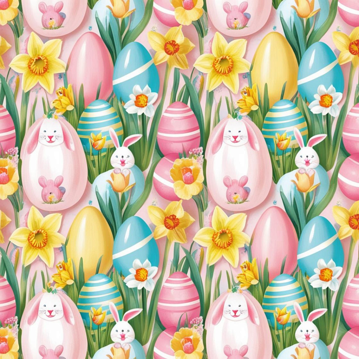 Featuring Easter Eggs, Bunnies & Daffodil Flowers seamless PBR texture preview