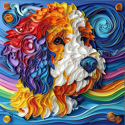 Seamless 3D PBR Texture of Artistic Australian Labradoodle Fur with Vibrant Multicolor Flow