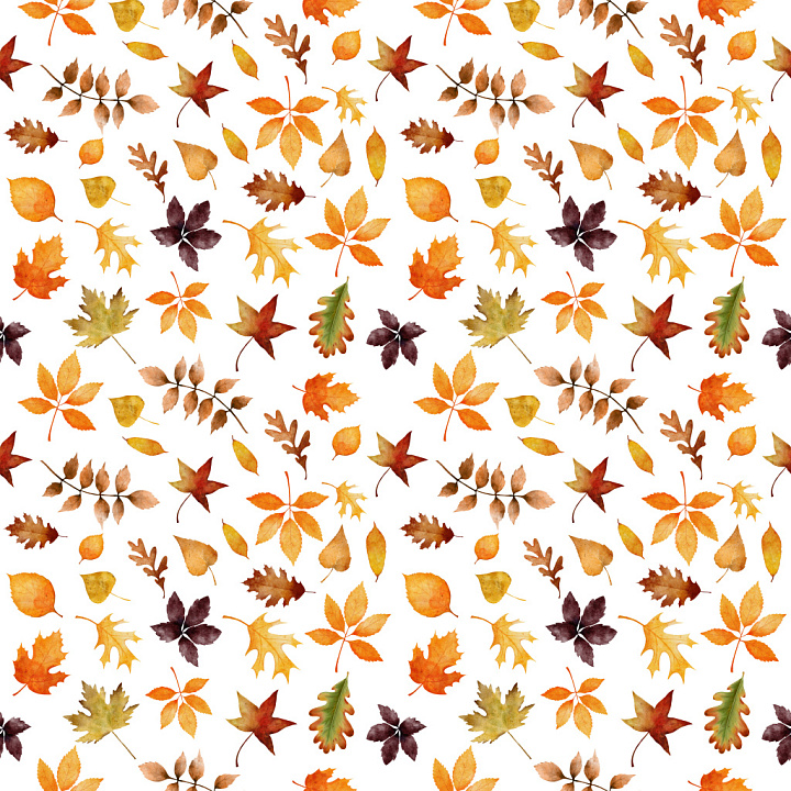 Pattern Featuring Watercolor Autumn Leaves on White seamless PBR texture preview