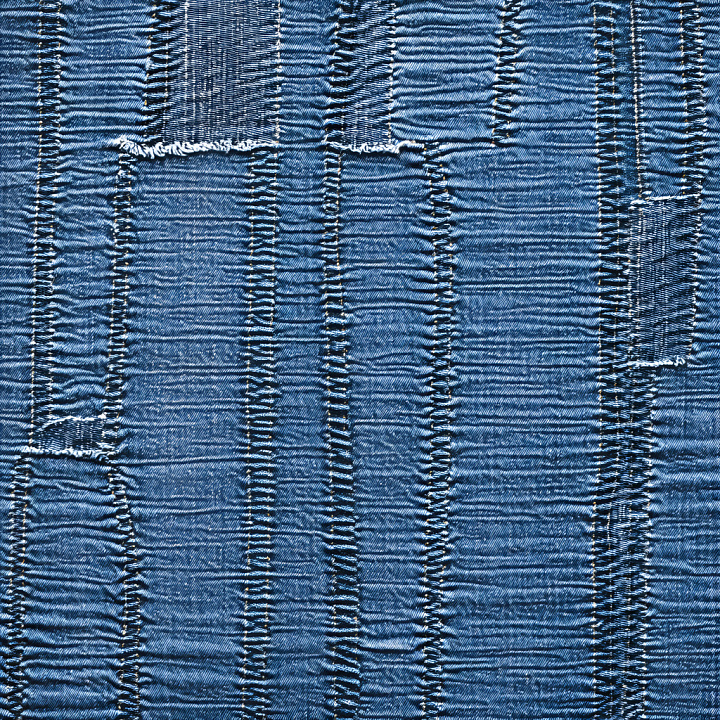 Cracked and Torn Blue Denim with Distressed Fibers seamless PBR texture preview