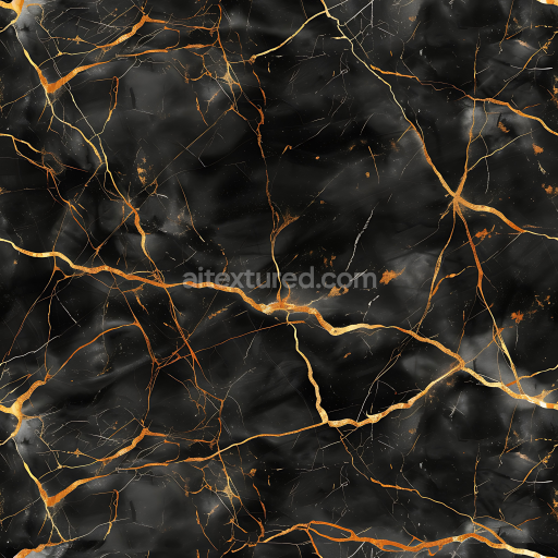 Seamless 3D Black Marble PBR Texture Featuring Polished Surface and Gold Veins