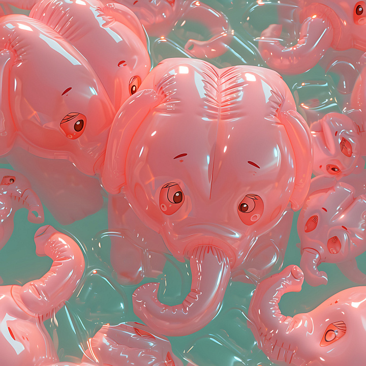 Inflated of Translucent Pink Balloon Elephants seamless PBR texture preview