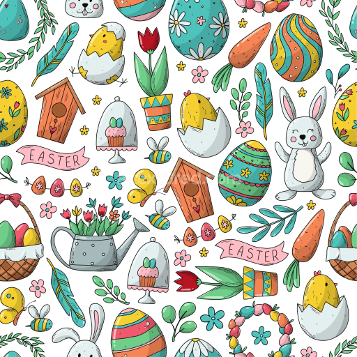 Seamless 3D PBR Texture of Colorful Cute Easter Digital Paper Illustrations