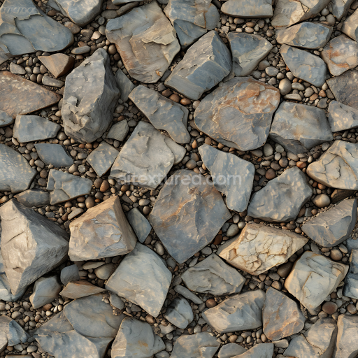 Seamless 3D Rough Rocky Ground PBR Texture with Medium Rocks and Pebble Fill