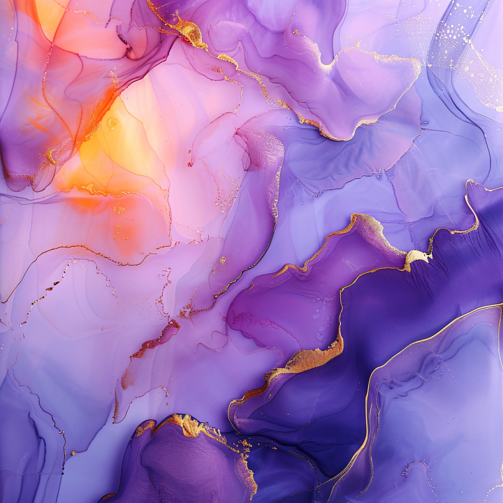 Alcohol Ink Featuring Violet Hues and Gold Veining seamless PBR texture preview