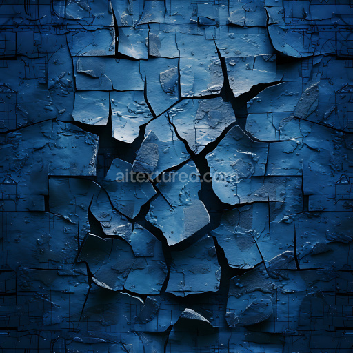 Seamless 3D Cracked and Peeling Blue Paint PBR Texture with Chunked and Jagged Fractures