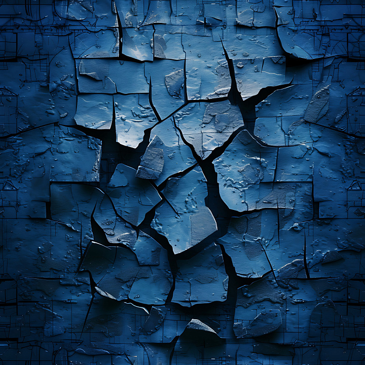 Cracked and Peeling Blue Paint with Chunked and Jagged Fractures seamless PBR texture preview